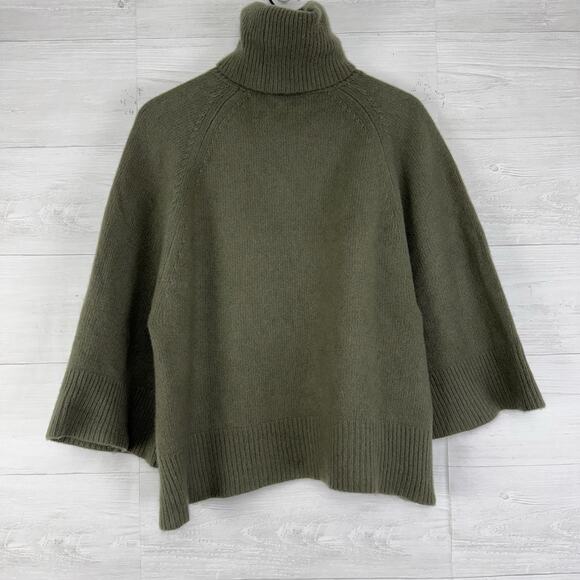 Theory Airy Wool Cashmere Turtleneck Sweater M Olive Oversize Wide Sleeve Luxury - Picture 10 of 16
